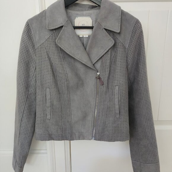 Anthropologie vegan suede grey perforated moto jacket - Picture 2 of 14